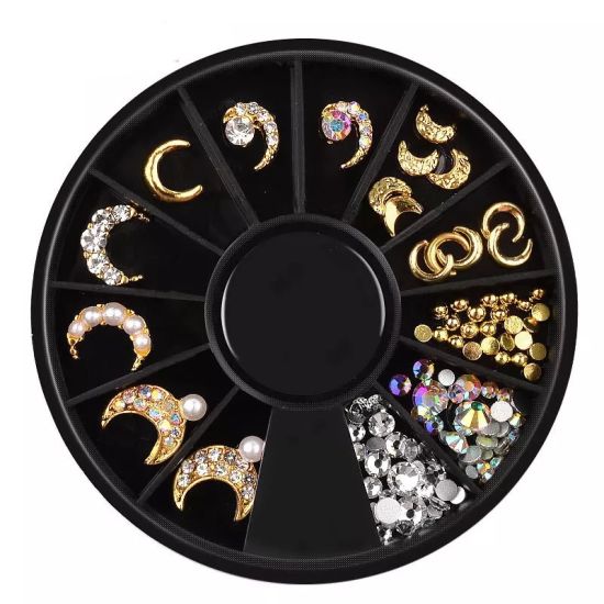 3D Metal Jewelry Moon Star Diamond Stones Jewelry Nail Art